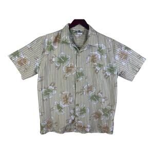 Kennington California Mens Hawaiian Shirt Large Tan Floral Camp Club Vintage